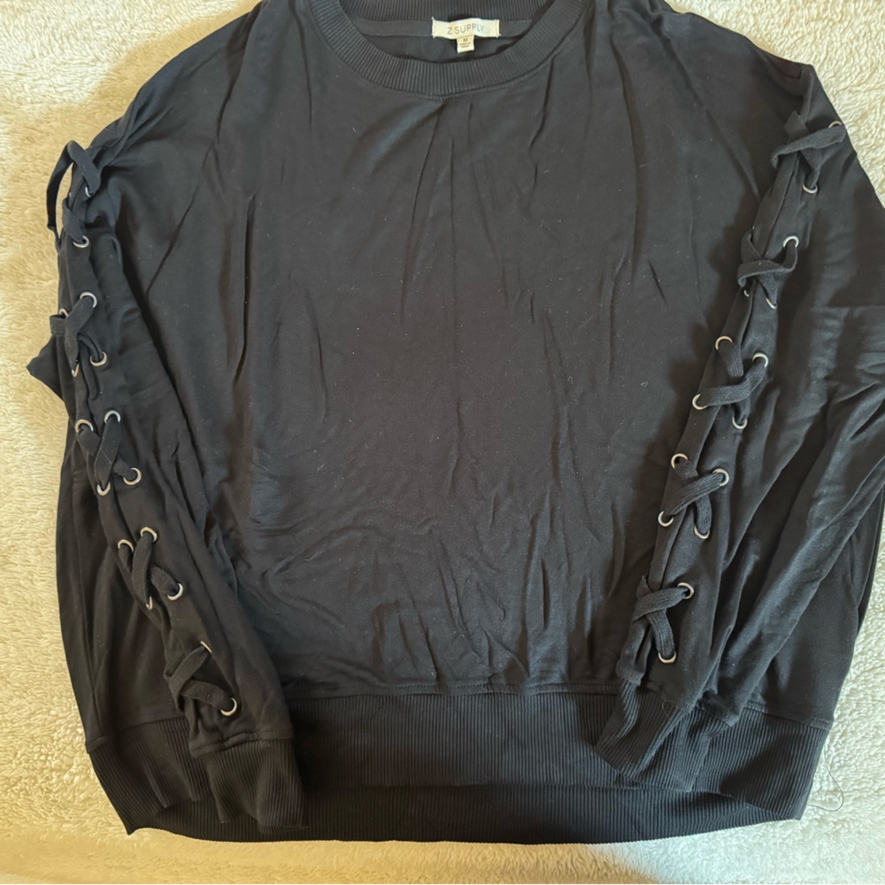 Z Supply Black Ribbed Crewneck Top
